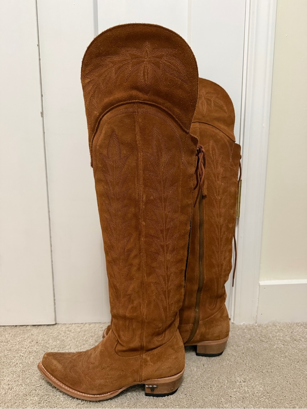 Lane boots Women’s Tall Suede cowgirl lace up Boots - camel